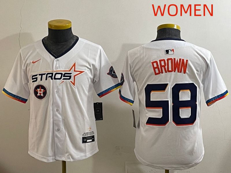 Women Houston Astros #58 Brown White Fourth generation Joint Name 2025 Nike MLB Jersey style 1